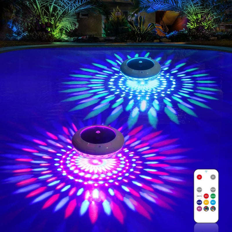 LENONE Floating Pool Lights w/Remote, 6.5 Inch RGB Color Changing Solar Pool Lights That Float with 9 Dynamic Lighting, IP68 Waterproof Hangable Solar Floating Light for Pool Garden Weeding Decor(2) - Image 1